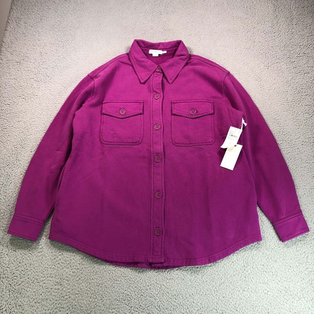 Good American Jacket Womens 1/2 S/M Pop Thistle Fleece Shacket Shirt Pockets NEW